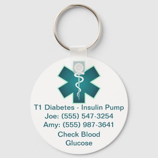 カスタムMedical Alertキーチェーンティール(緑がかった色) キーホルダー (正面)