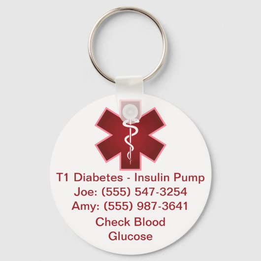 カスタムMedical Alertキーチェーンレッド キーホルダー (正面)