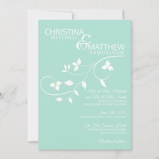 カスタムMINTグリーンホワ葉イつる植物結婚ズ 招待状 (正面)