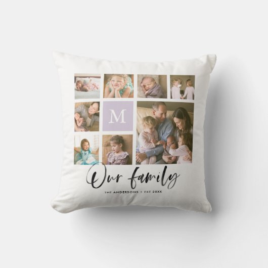 カスタムMonogram私たちの家族の写真コラージュ クッション (正面)