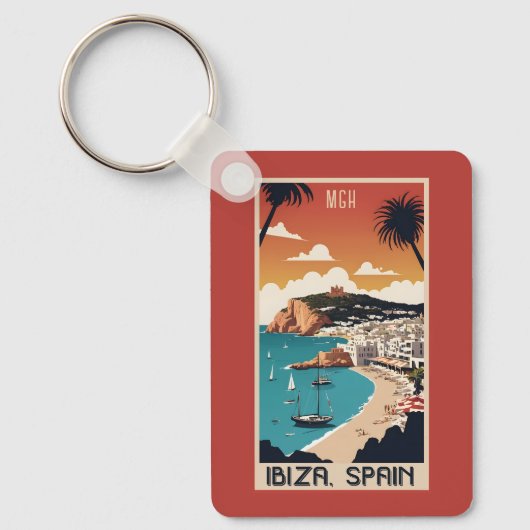 カスタムMonogram Ibiza，スペイン旅行ポスター キーホルダー (正面)