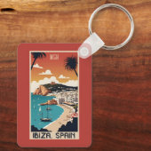 カスタムMonogram Ibiza，スペイン旅行ポスター キーホルダー (裏面)