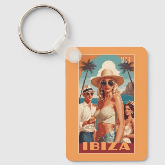 カスタムMonogram Ibiza，スペイン旅行ポスター キーホルダー (正面)