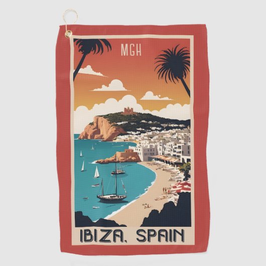 カスタムMonogram Ibiza，スペイン旅行ポスター ゴルフタオル (正面)