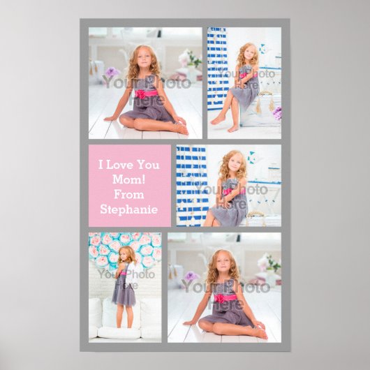 カスタムMothers DayフォトコラージュPink/Green/Gray ポスター (正面)