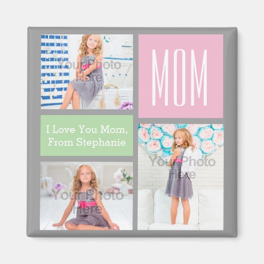 カスタムMothers DayフォトコラージュPink/Green/Gray マグネット (正面)