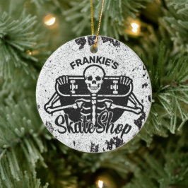 カスタムNAMEスカル・スケートボードスケートショップ セラミックオーナメント