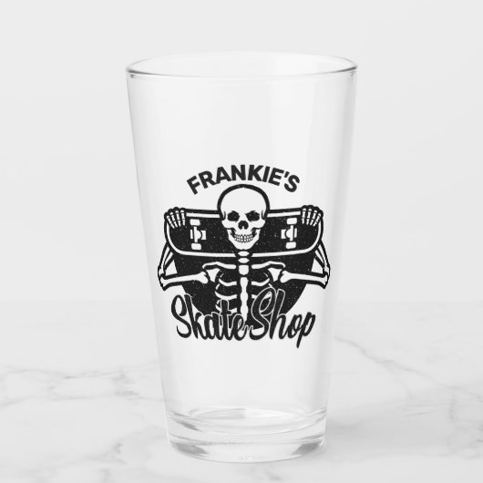 カスタムNAMEスカル・スケートボードスケートショップ タンブラーグラス (正面)