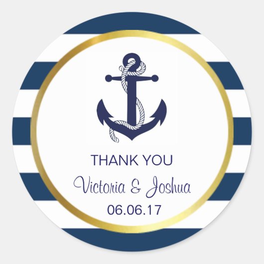 カスタムNavy金ゴールド航海ののシ結婚ール ラウンドシール (正面)