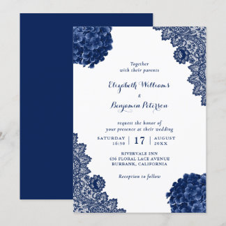 カスタムNavy Blue Hydrangeaフローラ結婚's 招待状