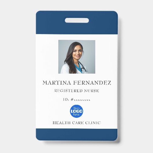 カスタムNavy Blue Medical Hospital Employee写真 バッジ (正面)