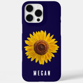 カスタムNavy Blue Yellow Sunflower iPhone 16 Pro Maxケース