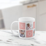 カスタムNonna祖母5 Photo Collage コーヒーマグカップ<br><div class="desc">パステル赤面ピンクの四角を交互に並べたコラージュのレイアウトに配置されお気に入りの、「ノナ」を綴るシンプルInstagramの写真を5枚用意したデザインで、おばあちゃんのための甘いキープサケを作る。 Nonnaのお気に入りの大切な贈り物のために彼女の孫の写真でパーソナライズ。</div>