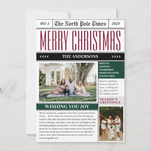 カスタムNorth Pole Times新聞クリスマスフォト シーズンカード (正面)