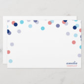 カスタムNOTEかわいい明るい紙吹雪ネイビーブルーサンゴ 便箋 (正面/裏面)