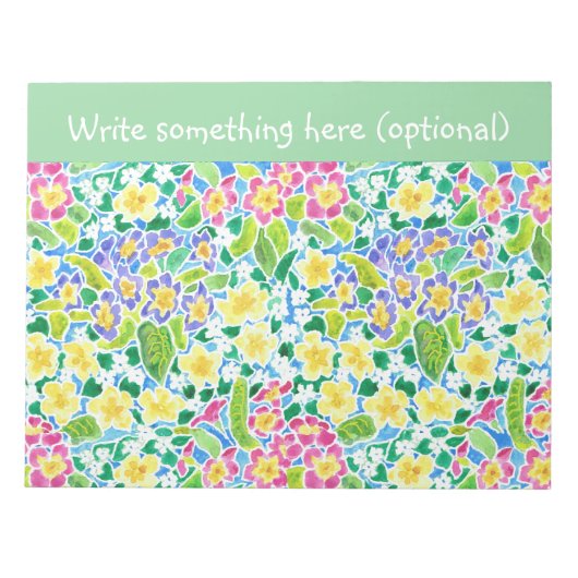 カスタムNotepadまたはJotter、Primroses、Mint Green ノートパッド (正面)