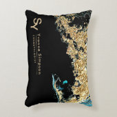 カスタムOFFICE DECORティール(緑がかった色)金ゴールドブラックモダン アクセントクッション (正面(垂直))