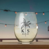 カスタムPalm Tree Monogram日付のロゴを保存 ステムなしワイングラス