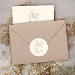 カスタムPalm Tree Monogram日付のロゴを保存 ラウンドシール<br><div class="desc">カスタムPalm Tree Monogram日付ロゴを保存するクラシックラウンドステッカー</div>