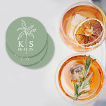 カスタムPalm Tree Monogram日付のロゴを保存 ラウンドペーパーコースター<br><div class="desc">カスタムPalm Tree Monogram Save the Date Logo Round紙コースター</div>