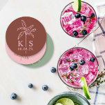 カスタムPalm Tree Monogram日付のロゴを保存 ラウンドペーパーコースター<br><div class="desc">カスタムPalm Tree Monogram Save the Date Logo Round紙コースター</div>
