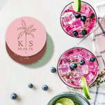 カスタムPalm Tree Monogram日付のロゴを保存 ラウンドペーパーコースター<br><div class="desc">カスタムPalm Tree Monogram Save the Date Logo Round紙コースター</div>