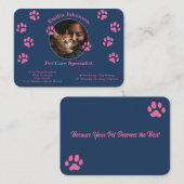カスタムPet Care Business Card – ネイビーブルー&ピンク 名刺 (正面/裏面)