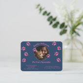 カスタムPet Care Business Card – ネイビーブルー&ピンク 名刺 (スタンド正面)