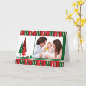 カスタムPHOTOクリスマス、木とストライプ カード (黄色い花)