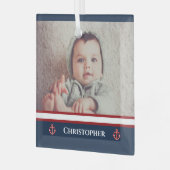 カスタムPhoto 航海の Marine Navy Blue Red White ガラスオーナメント (正面左)