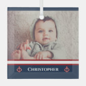 カスタムPhoto 航海の Marine Navy Blue Red White ガラスオーナメント (正面)