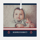 カスタムPhoto 航海の Marine Navy Blue Red White ガラスオーナメント (裏面)