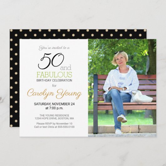 カスタムPhoto 50th Birthday Party 50と素晴らしい 招待状 (正面/裏面)
