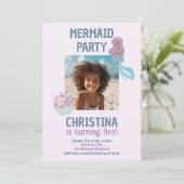 カスタムPhoto Black Girl Mermaid Birthdayパーティー 招待状 (スタンド正面)