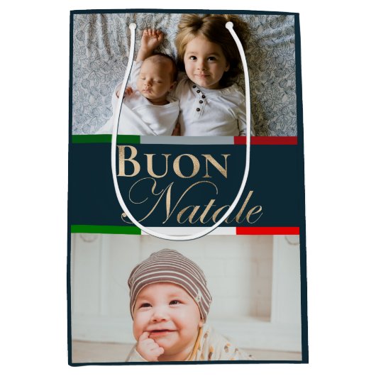 カスタムPhoto Buon Nataleクリスマスイタリアン ミディアムペーパーバッグ (正面)
