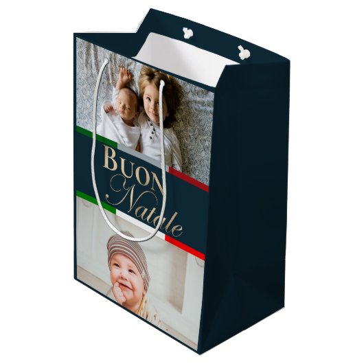 カスタムPhoto Buon Nataleクリスマスイタリアン ミディアムペーパーバッグ (裏面アングル)