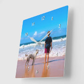 カスタムPhoto Clock – ペットと夏のデザイン スクエア壁時計 (傾斜)