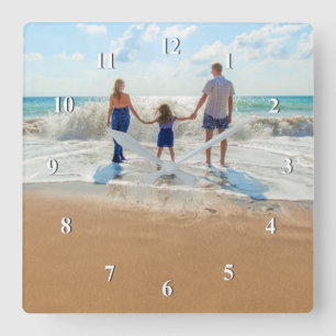 カスタムPhoto Clock – 自分のデザイン – 夏 スクエア壁時計