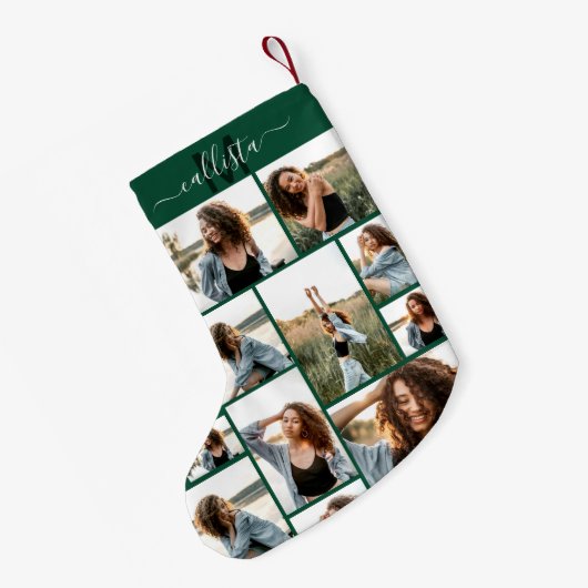 カスタムPhoto Collageモノグラム名イニシャル スモールクリスマスストッキング (裏面 (吊り時))