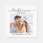 カスタムPhoto Drinks On Me Dog OpenバーPet結婚 スタンダードカクテルナプキン (正面)