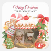 カスタムPhoto Gingerbread Houseクリスマス スクエアシール (正面)