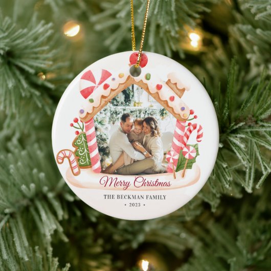 カスタムPhoto Gingerbread Houseクリスマス セラミックオーナメント (ツリー)