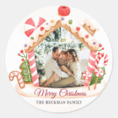 カスタムPhoto Gingerbread Houseクリスマス ラウンドシール (正面)