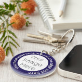 カスタムPhoto Keychain - Navy Blueのラウンド文字 キーホルダー (正面右)