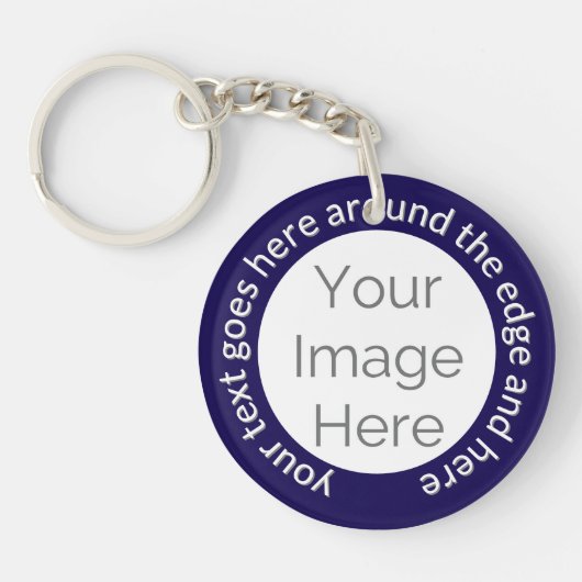 カスタムPhoto Keychain - Navy Blueのラウンド文字 キーホルダー (正面)