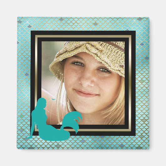 カスタムPhoto Mermaidの航海のティール(緑がかった色)金ゴールド マグネット (正面)