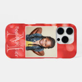 カスタムPhoto Monogramあなたの名前を追加サンゴグリッター iPhoneケース (裏面横)