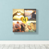 カスタムphoto montage x4、ハート名monogram キャンバスプリント (インサイチュ (ウッドフロア))