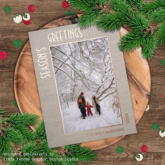 カスタムPhoto On Jute Burlapパタフェイクーンバラ金ゴールド 箔シーズンポストカード