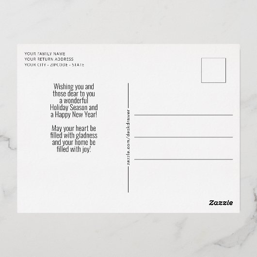 カスタムPhoto On Jute Burlapパタフェイクーンバラ金ゴールド 箔シーズンポストカード (裏面)